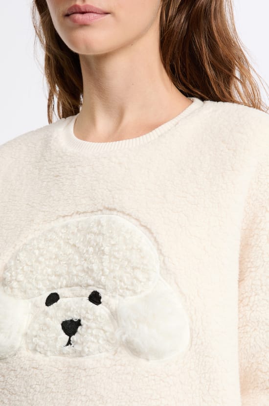 Sweatshirt avec motif chien effet polaire;${refinementColor}