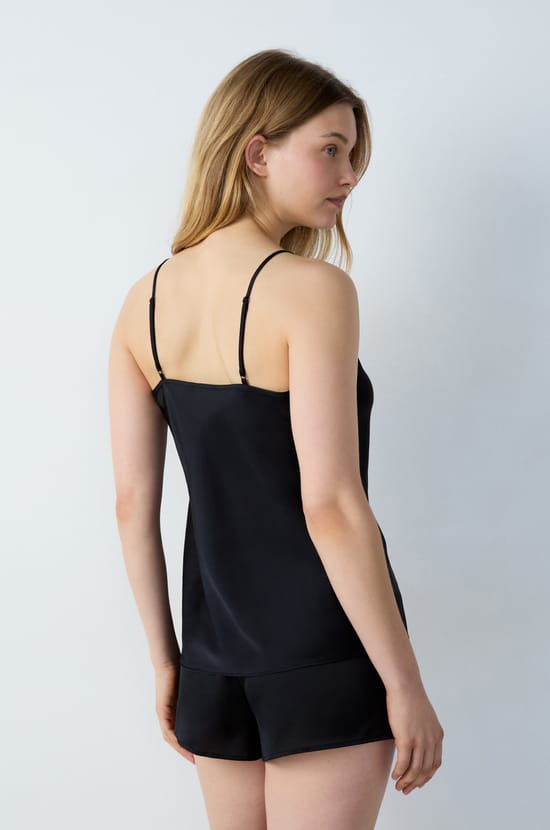 Satin Camisole with Lace Neckline;${refinementColor}