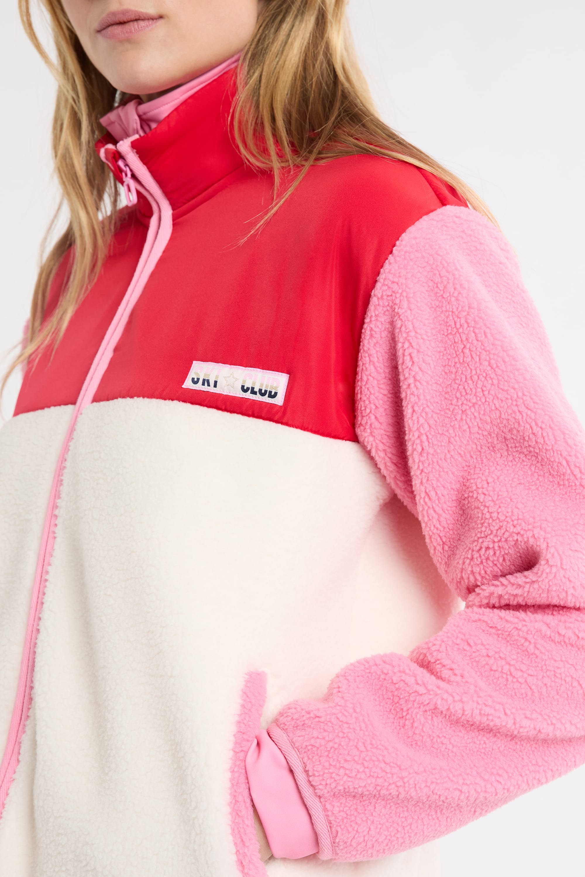 Warm sherpa jacket with contrasting panels - WALLY - ROUGE - ETAM