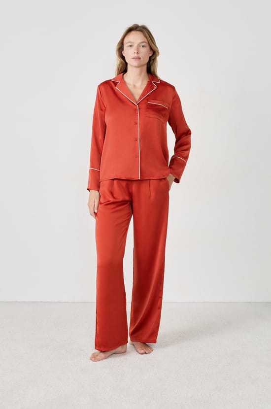 Pantalon de pyjama satin&eacute;;${refinementColor}