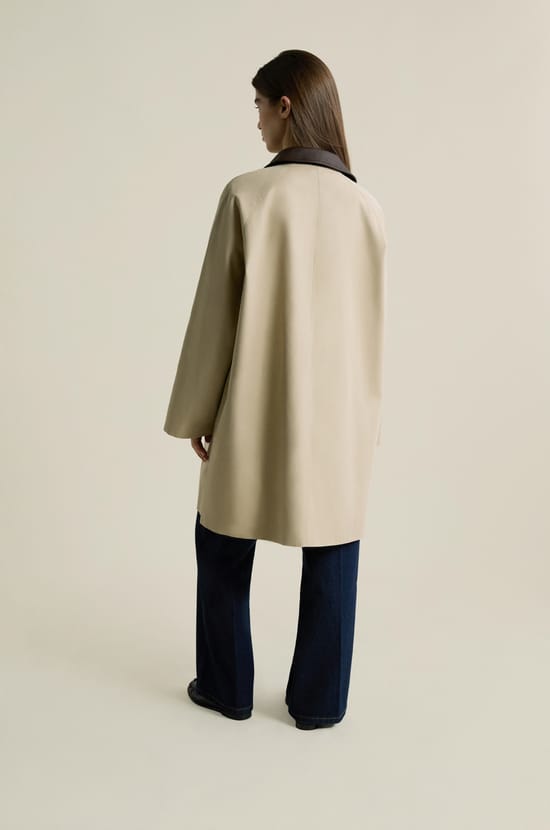 Long Trench Coat with Cotton and Contrasting Collar;${refinementColor}