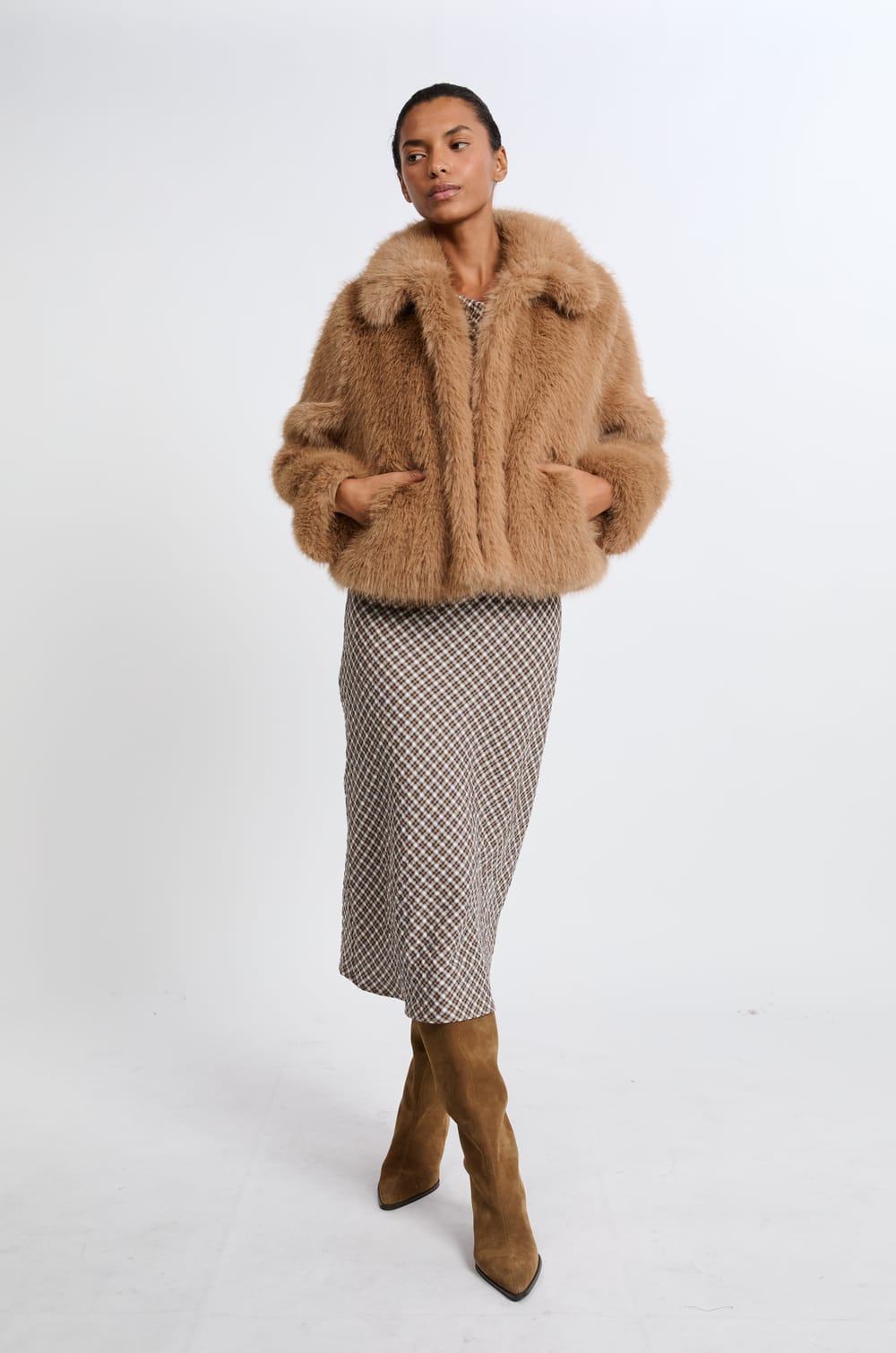 Short Faux Fur Coat;${refinementColor}