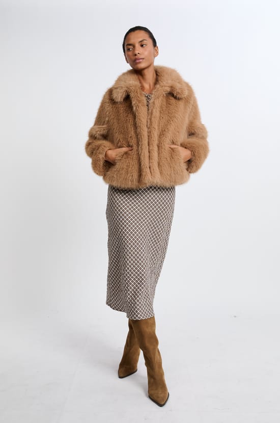 Short Faux Fur Coat;${refinementColor}