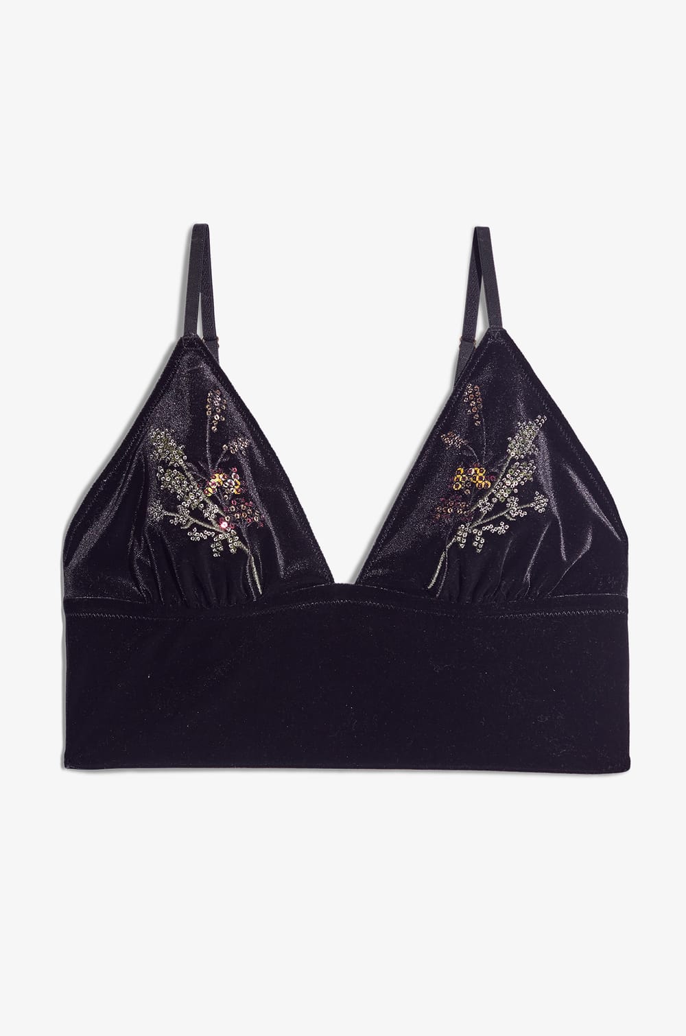 Embroidered Velvet Wireless Bralette;${refinementColor}
