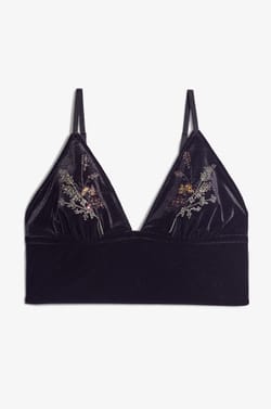 Embroidered Velvet Wireless Bralette;${refinementColor}