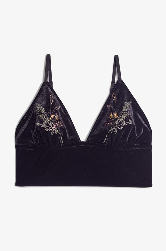 Brassière sans armatures en velours brodé;${refinementColor}