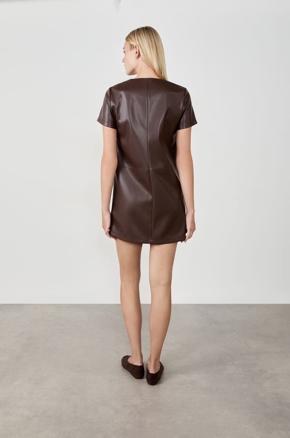 Short Leather-Effect Dress;${refinementColor}