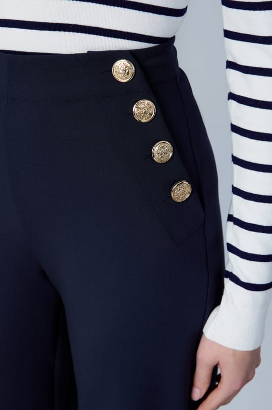Wide Cut Trousers with Button Details;${refinementColor}