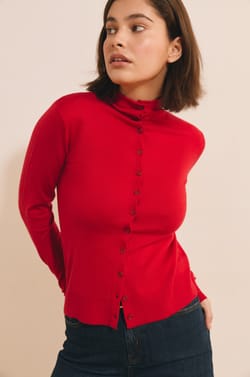 Cardigan &agrave; col montant avec laine;${refinementColor}