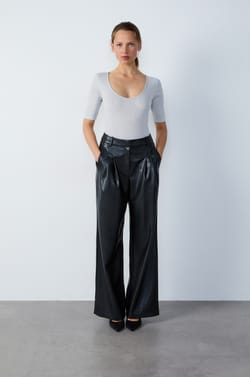 Wide-leg faux leather trousers;${refinementColor}