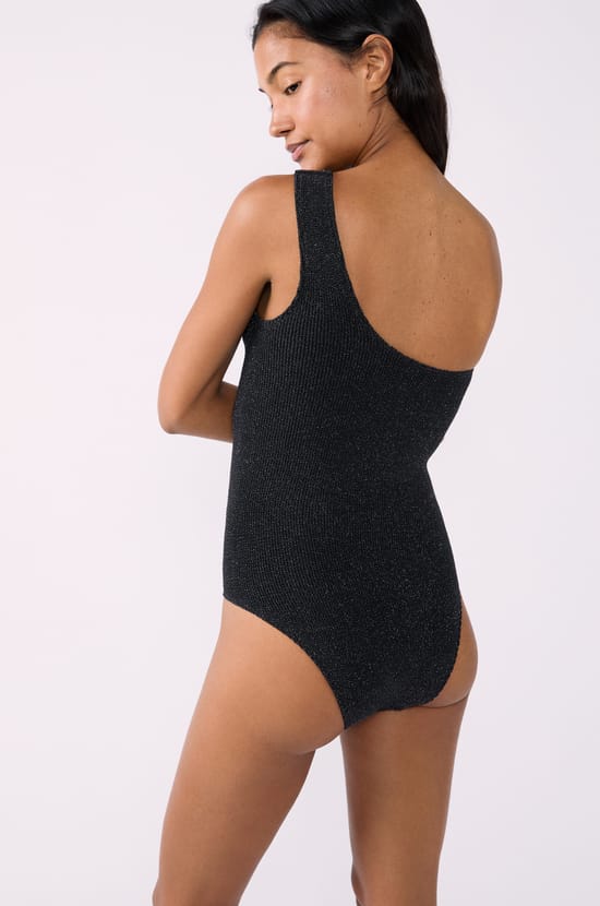 One-Piece Asymmetric Swimsuit in Stretch Material;${refinementColor}