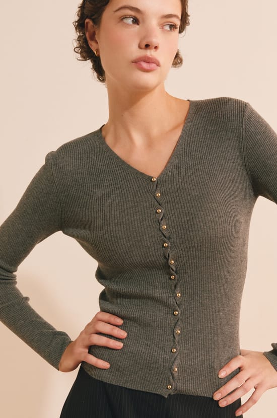 Cardigan c&ocirc;tel&eacute; &agrave; col V avec laine;${refinementColor}