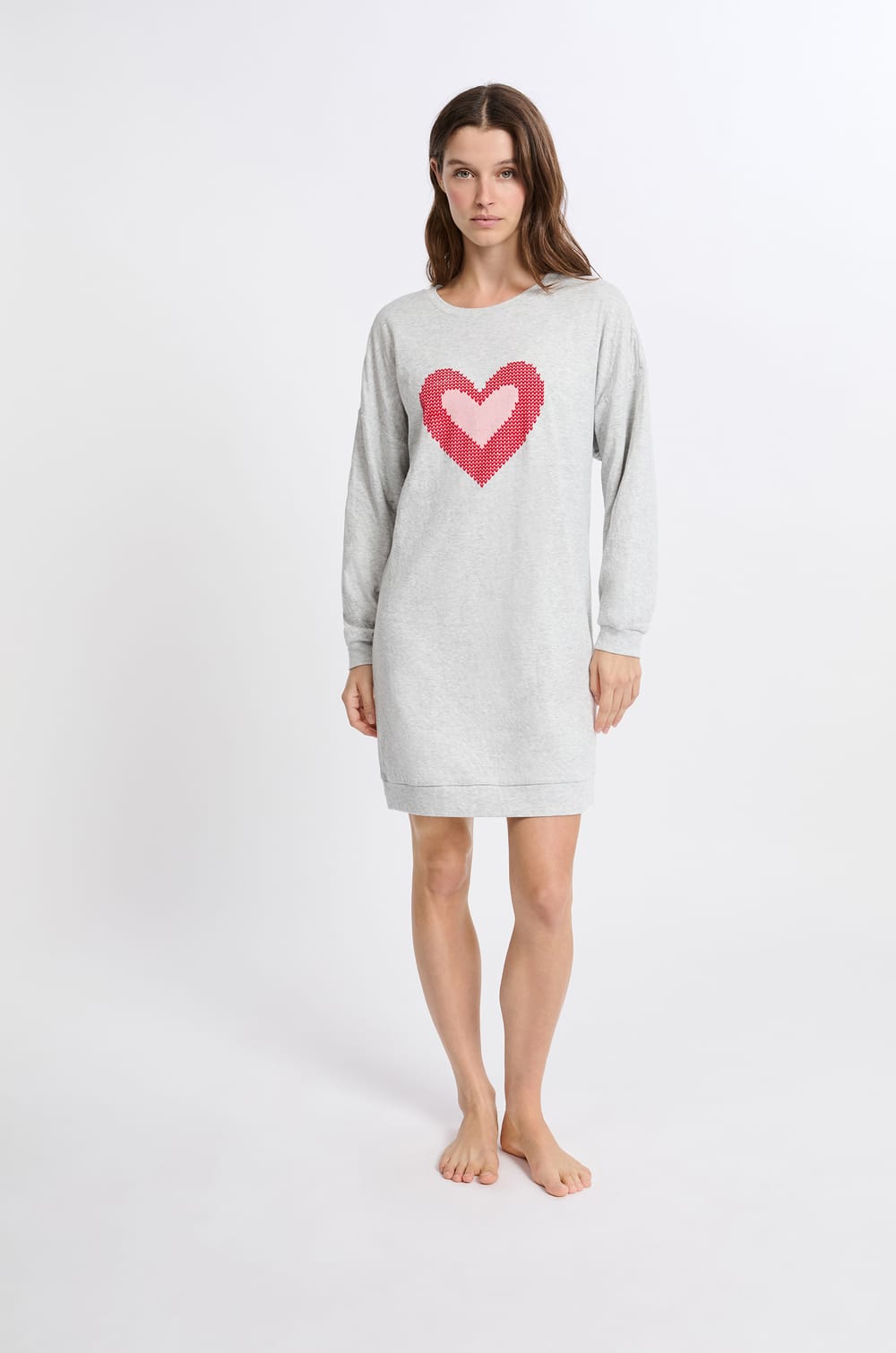 Chemise de nuit manches longues en coton;${refinementColor}