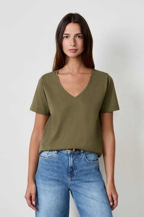 V-neck short-sleeved T-shirt;${refinementColor}
