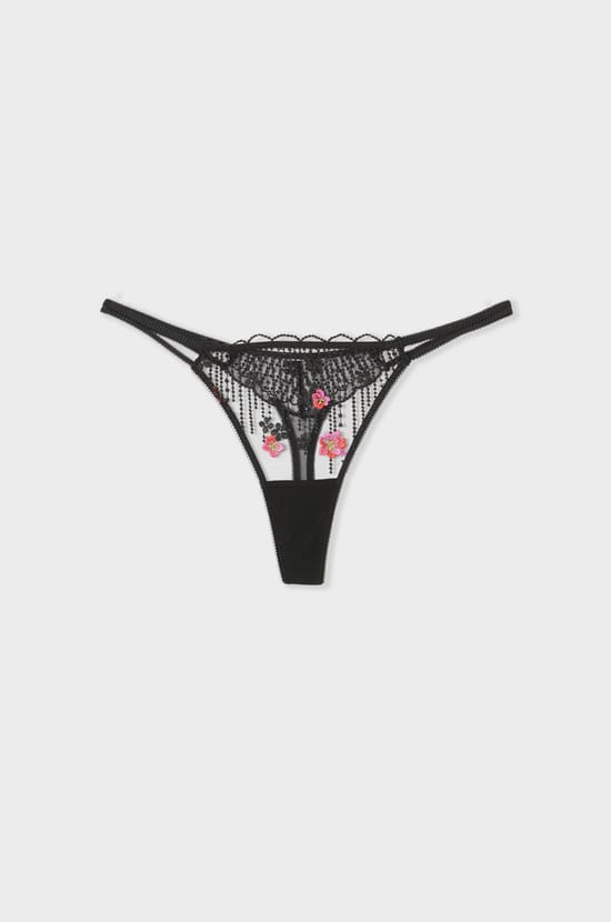 Embroidered Tulle Thong;${refinementColor}