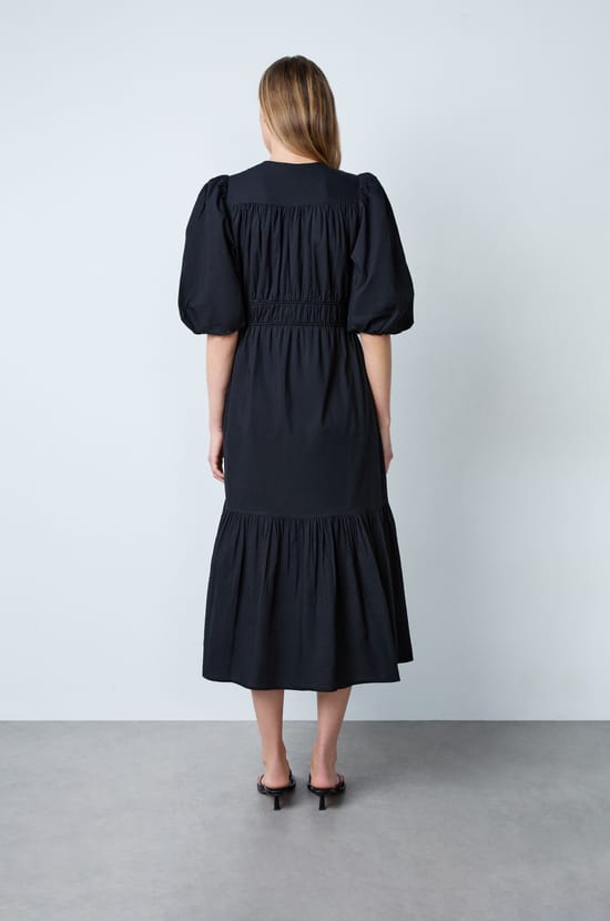 Robe mi-longue en coton manches bouffantes;${refinementColor}