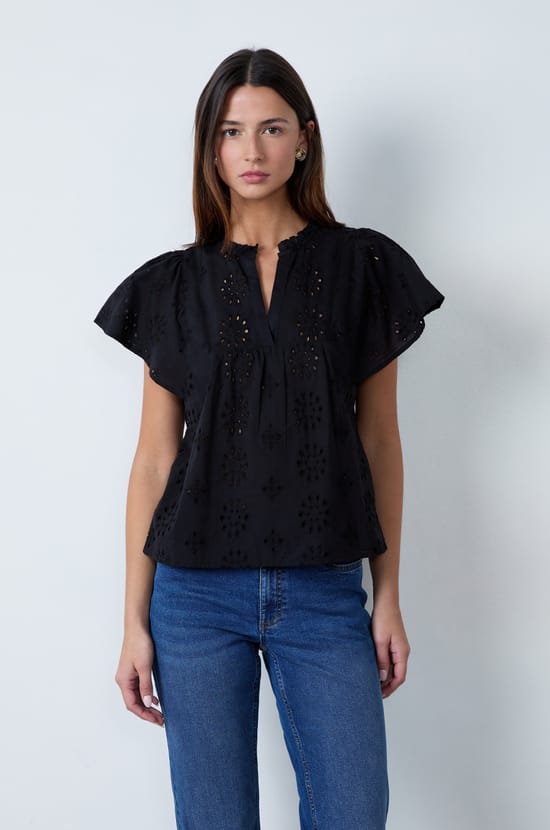 Broderie Anglaise Short-Sleeved Top;${refinementColor}