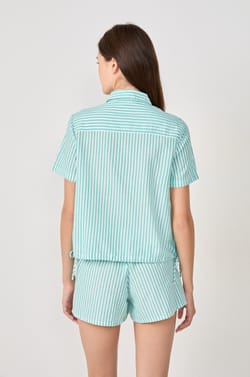 Gestreifte Pyjama-Bluse aus Baumwolle;${refinementColor}