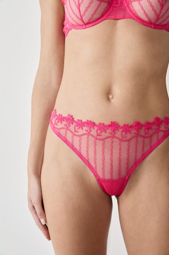 Floral Embroidered Tulle Tanga;${refinementColor}