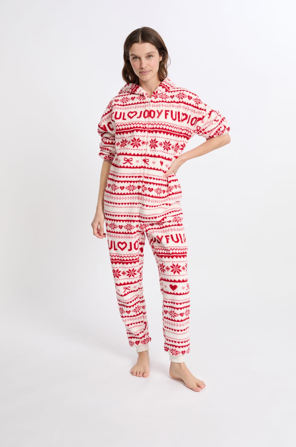 Combinaison de pyjama à motifs avec capuche;${refinementColor}