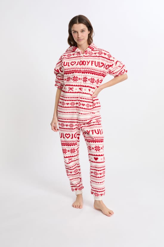 Combinaison de pyjama à motifs avec capuche;${refinementColor}