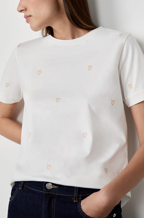 T-shirt manches courtes imprimé cœurs en coton;${refinementColor}