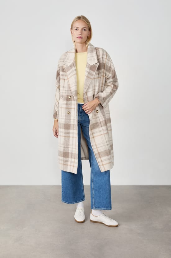 Manteau long à carreaux;${refinementColor}