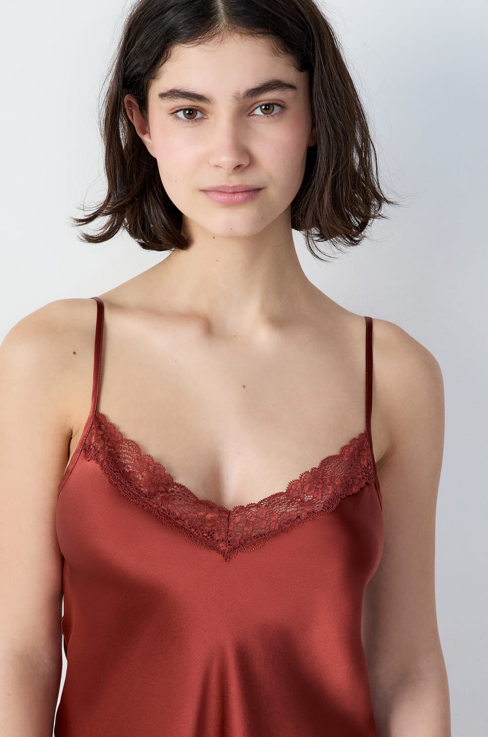 Silk Camisole with Lace Details;${refinementColor}