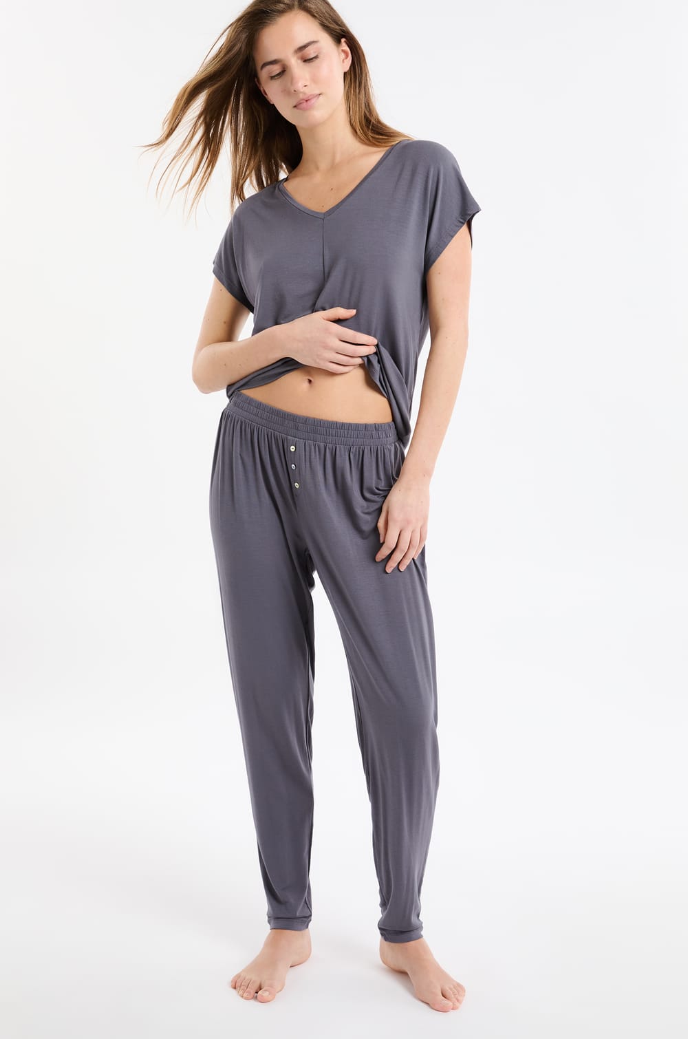 Pantal&oacute;n de pijama liso de modal;${refinementColor}