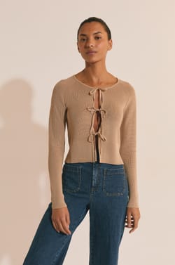 Long Sleeve Cardigan With Bow Details;${refinementColor}