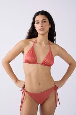 Glittery Triangle Bikini Top;${refinementColor}