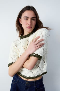 Short-sleeved sweater with openwork knit;${refinementColor}