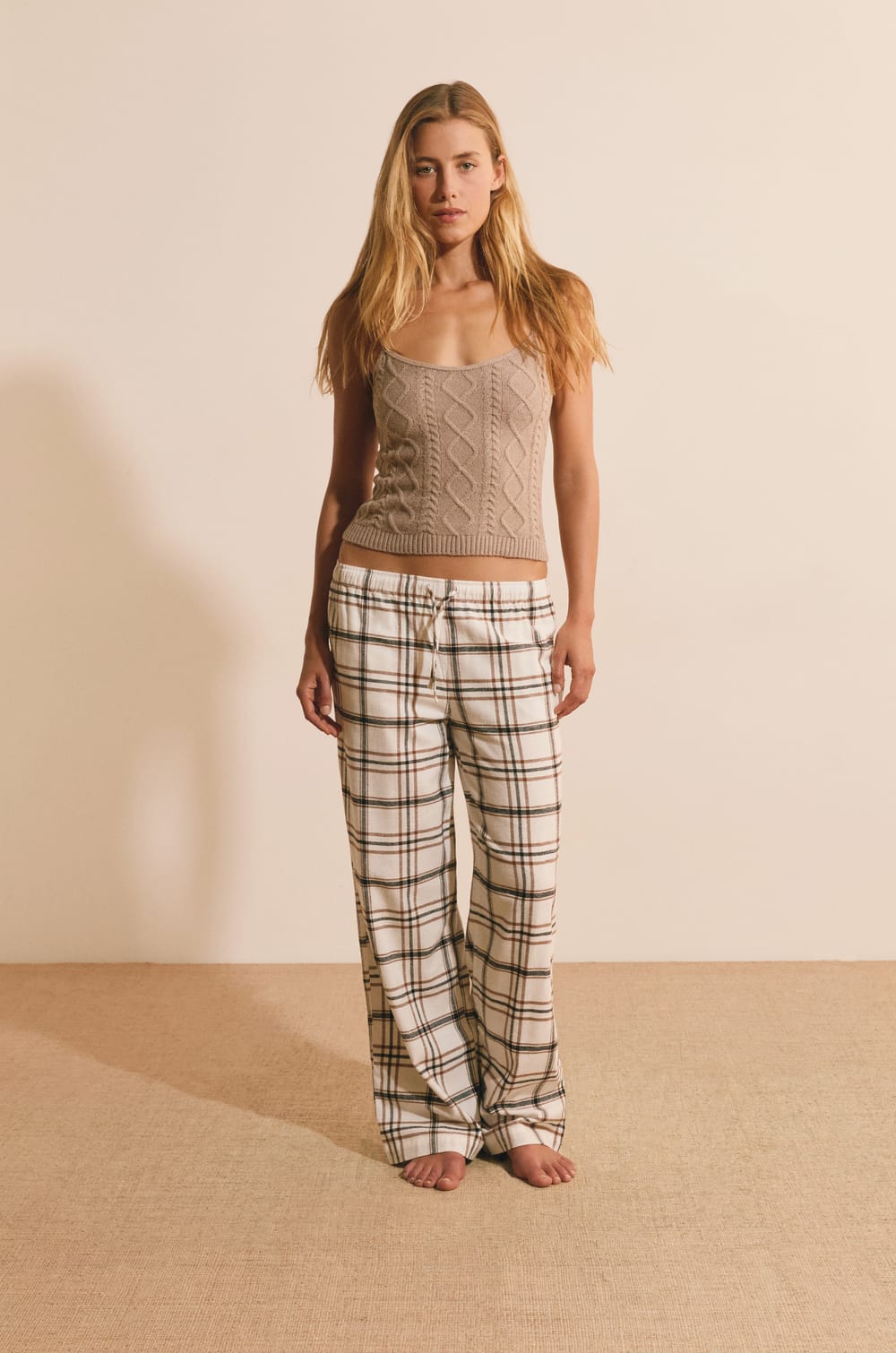 Pantalon de pyjama &agrave; carreaux en coton;${refinementColor}
