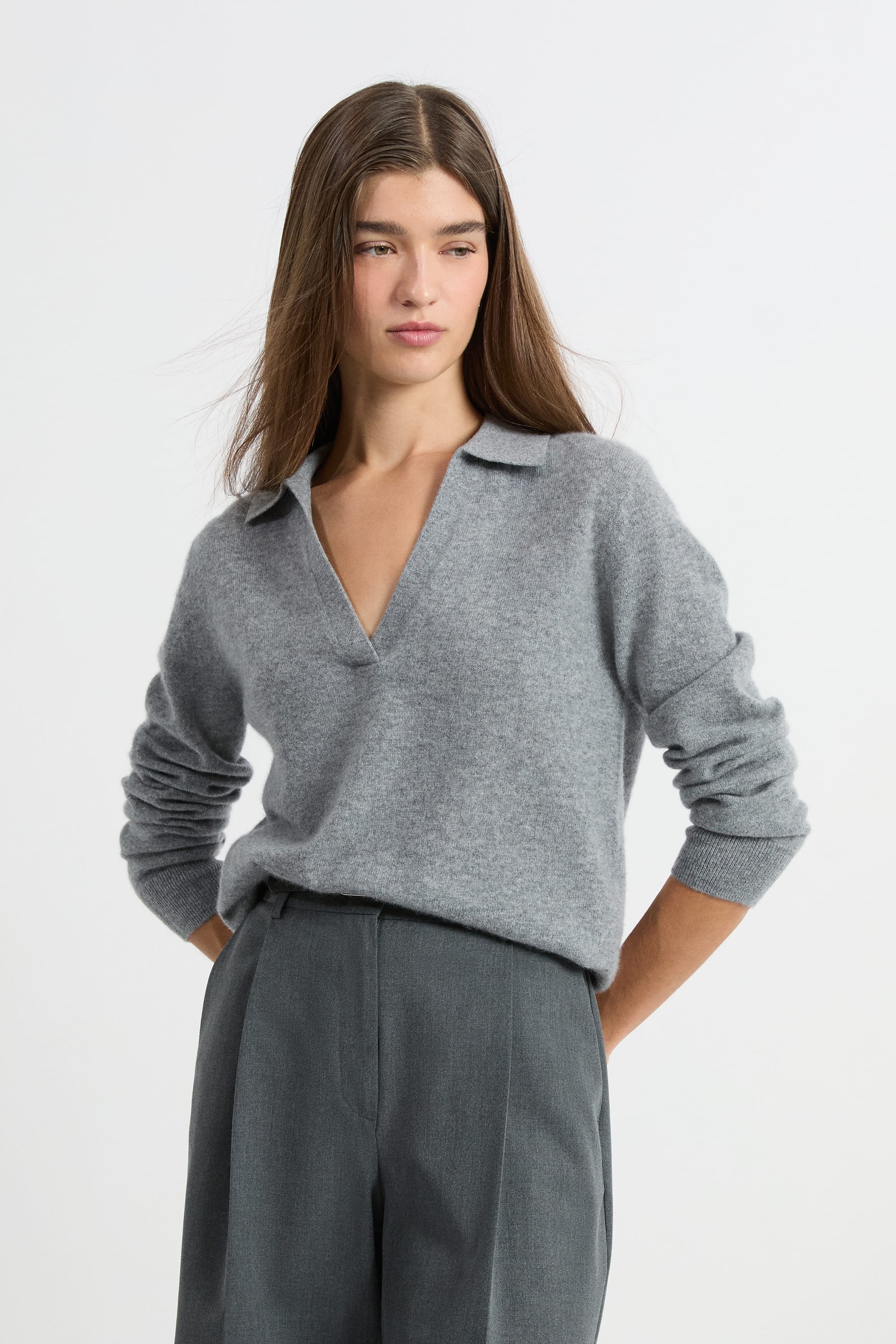 Polo Neck Cashmere Sweater - LOUISE POLO - GRIS - ETAM