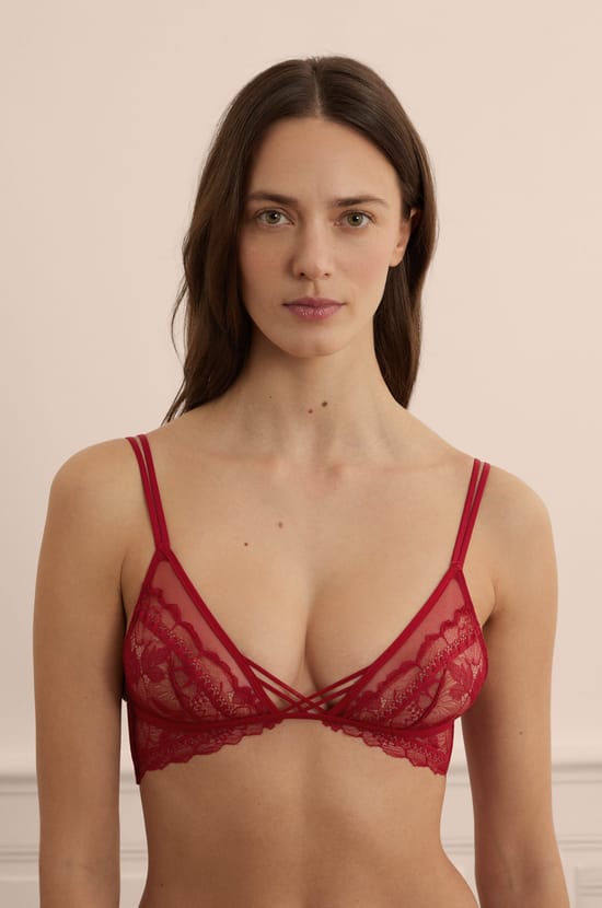 Triangle Bra in Lace with Ties;${refinementColor}