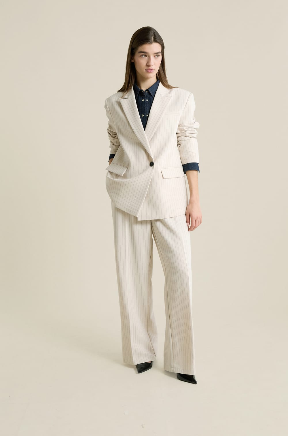  Blazer oversize a rayas;${refinementColor}