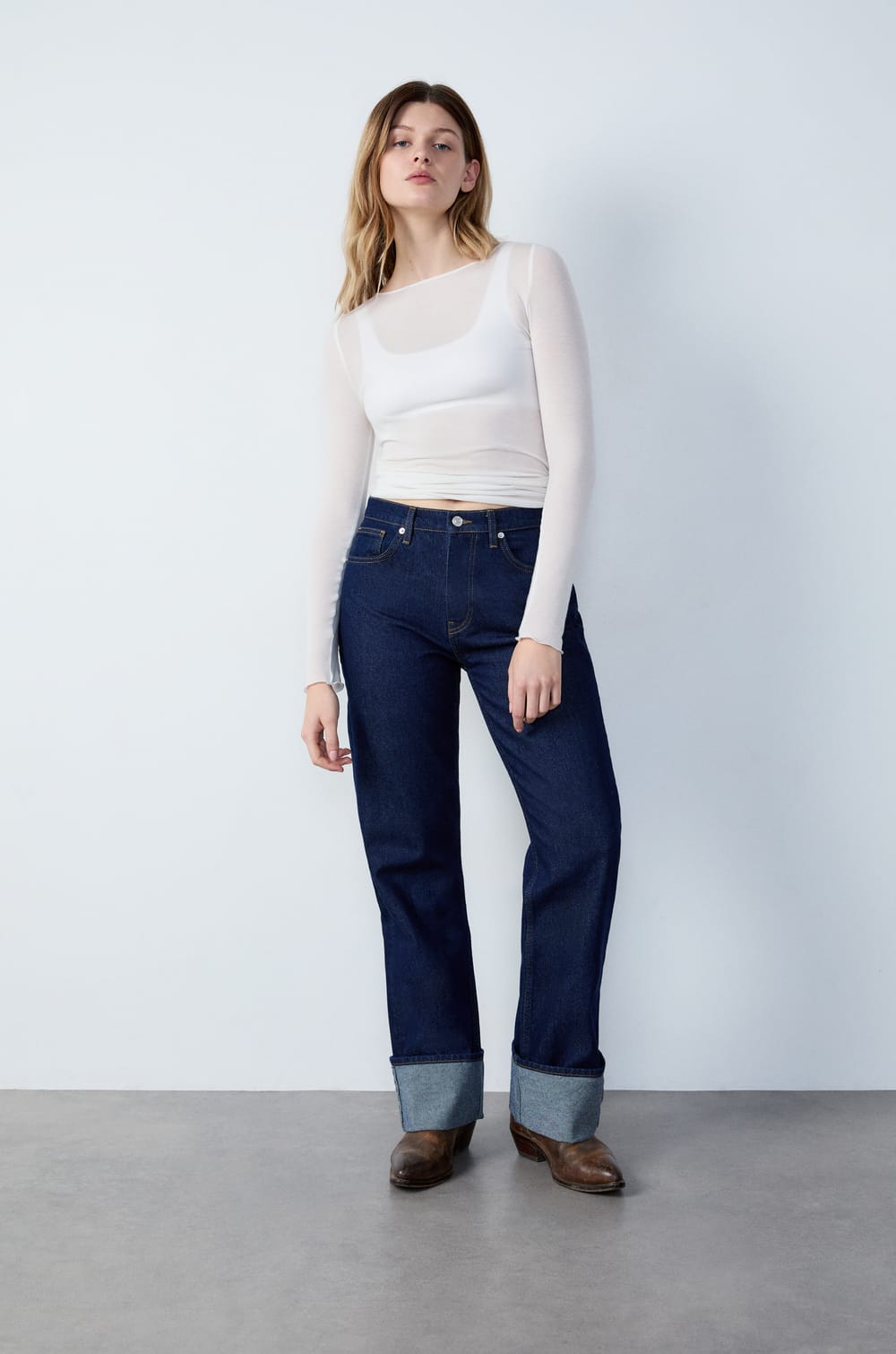 T-shirt thermique col bateau avec cachemire;${refinementColor}