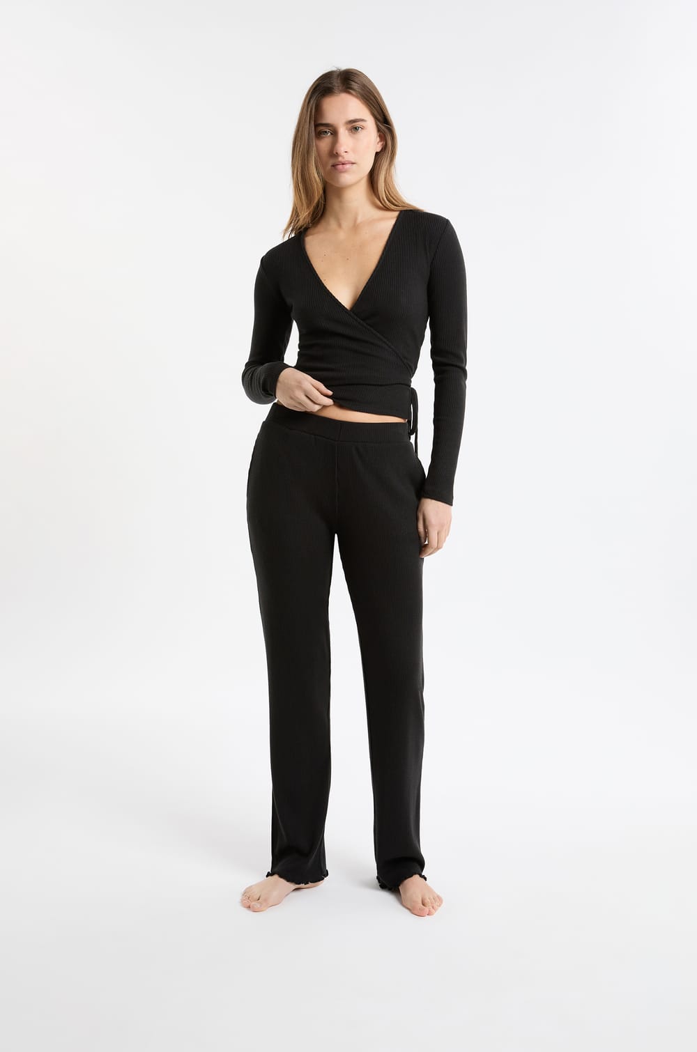 Long-sleeved wrap pyjama top;${refinementColor}