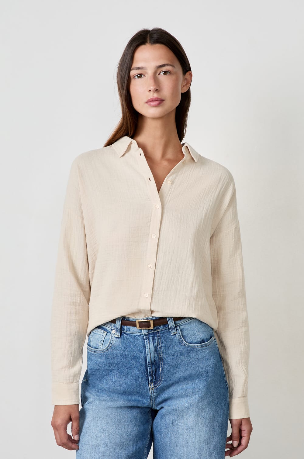 Chemise manches longues en gaze de coton;${refinementColor}