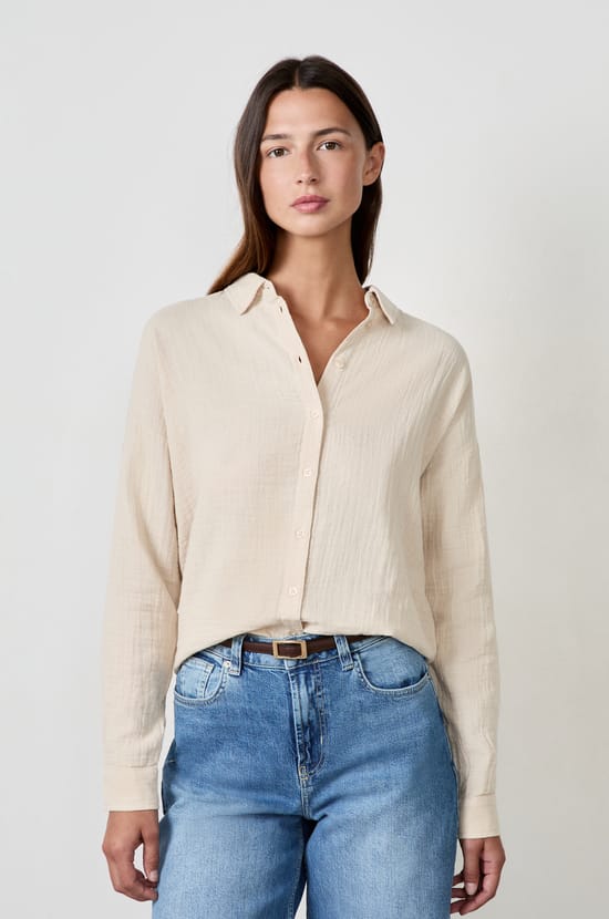 Long-sleeved cotton honeycomb shirt;${refinementColor}