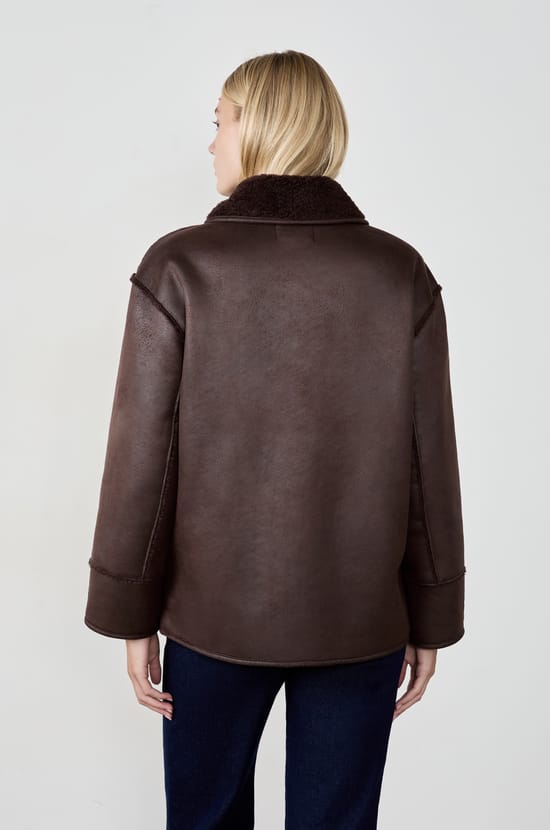 Short coat with faux fur collar;${refinementColor}