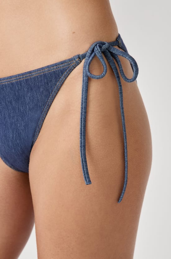 Tie-side bikini bottom with denim effect;${refinementColor}