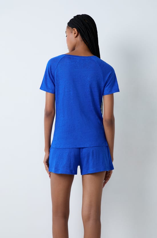 Short-Sleeved Linen Pyjama T-shirt;${refinementColor}
