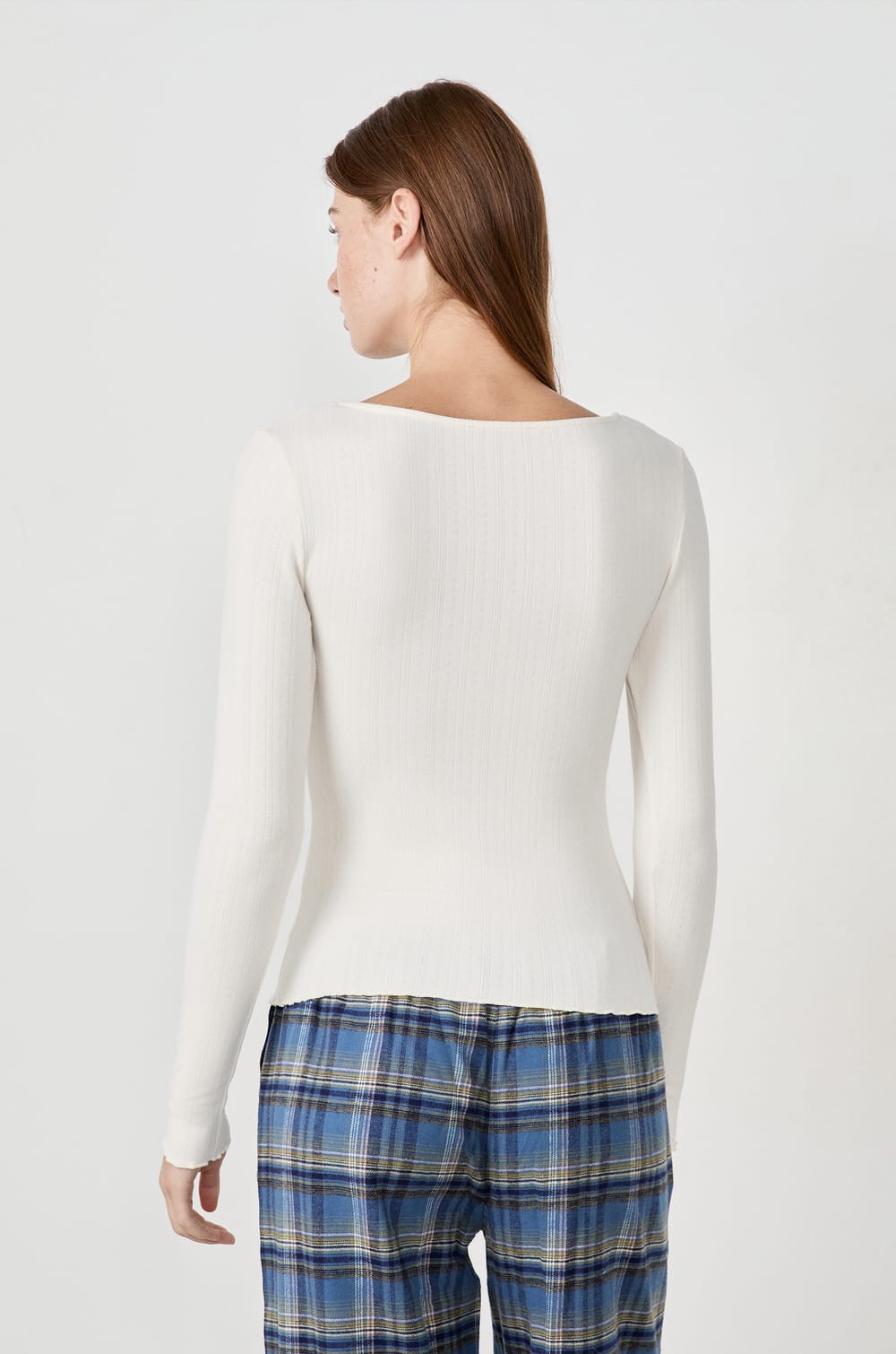 T-shirt de pyjama manches longues en pointelle;${refinementColor}