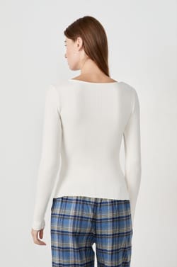 T-shirt de pyjama manches longues en pointelle;${refinementColor}