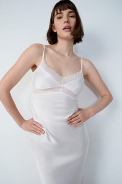 Satin Nightdress With Lace Details;${refinementColor}