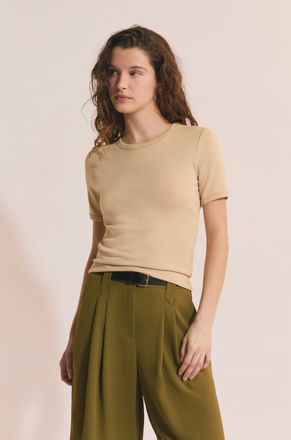 T-shirt manches courtes avec coton modal;${refinementColor}