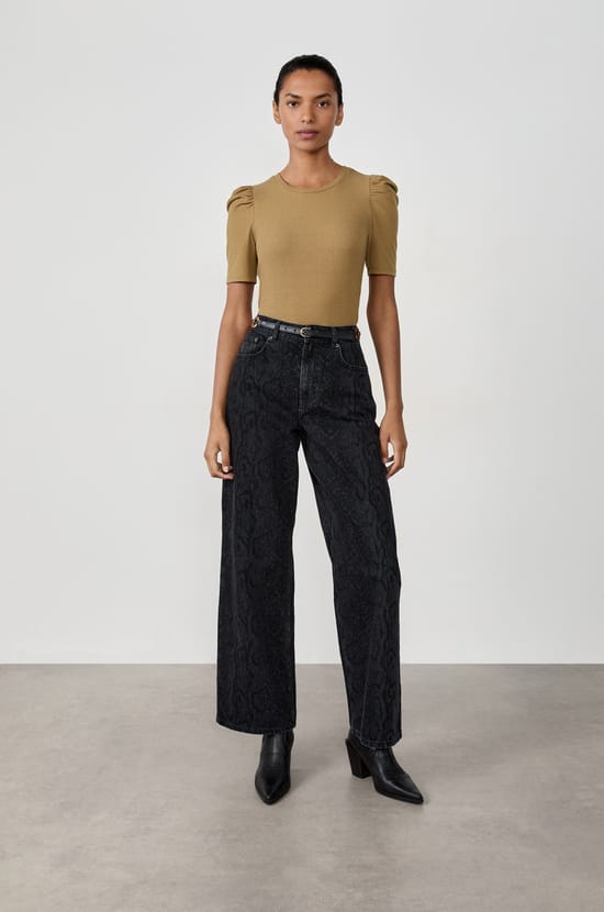 Short-sleeved T-shirt with puff shoulders;${refinementColor}