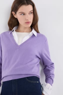 V-neck Sweater with Wool;${refinementColor}