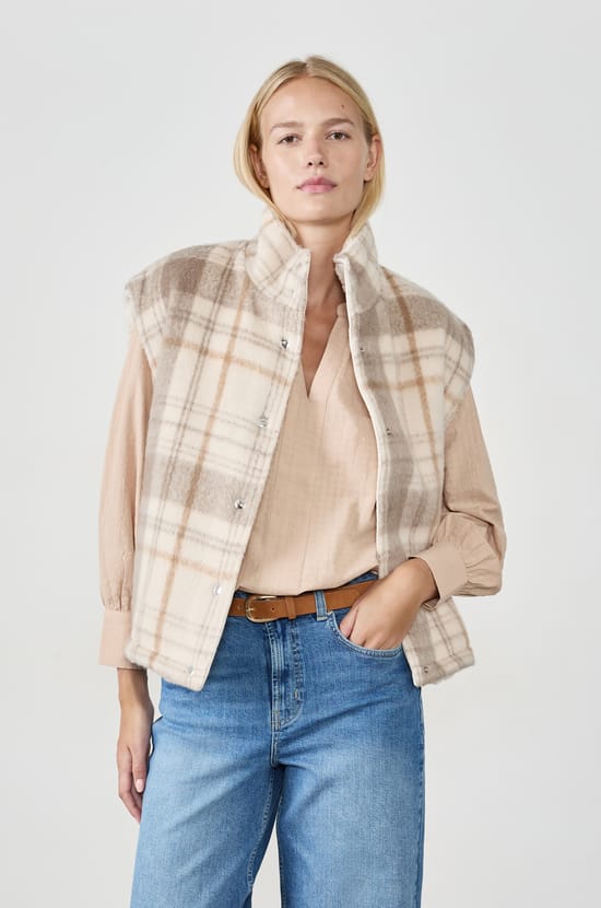 Veste sans manches à carreaux;${refinementColor}